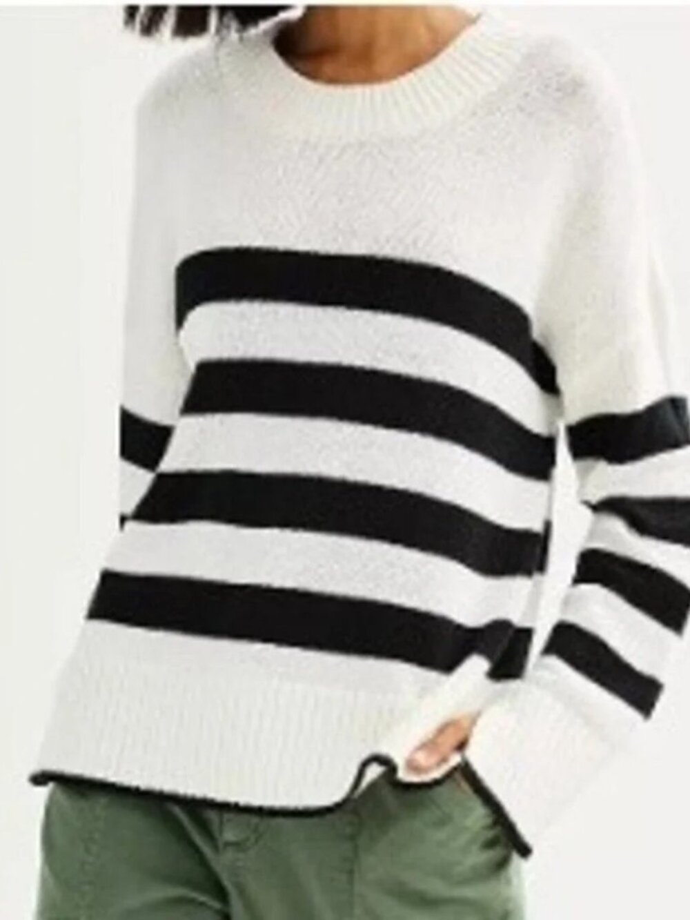 Beachy Striped Ivory and Black Crewneck Sweater - Sonoma Sz XL NAUTICAL
